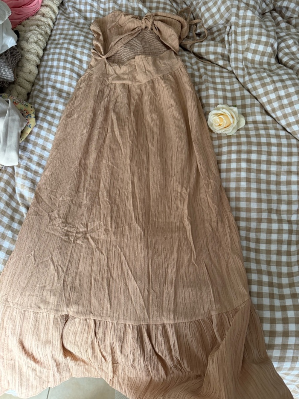 SHEIN Tan Maxi Dress with Smocked Bodice